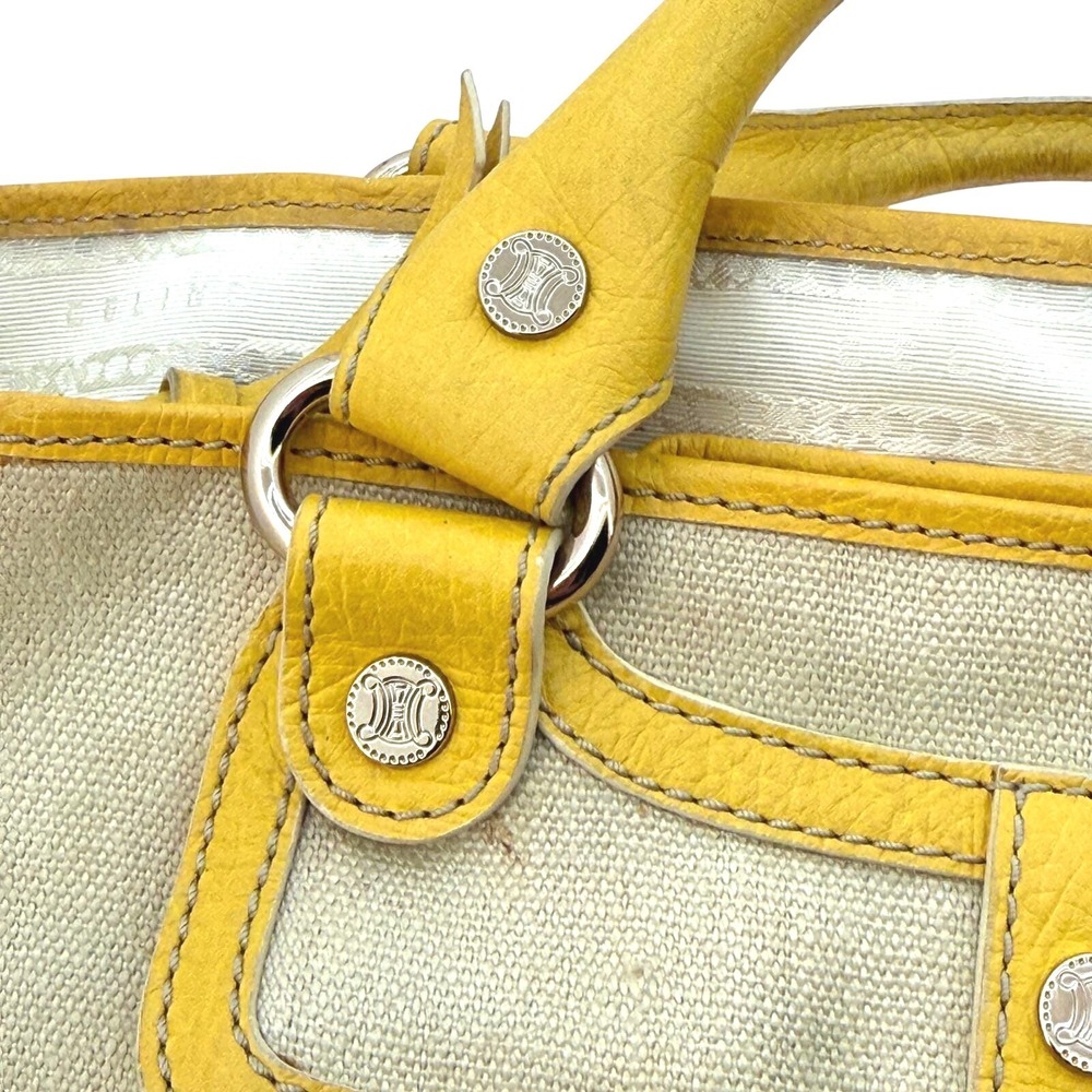 Celine Boogie Bag Beige Canvas Yellow Leather Trim Tassel Satchel Handbag - Picture 3 of 11